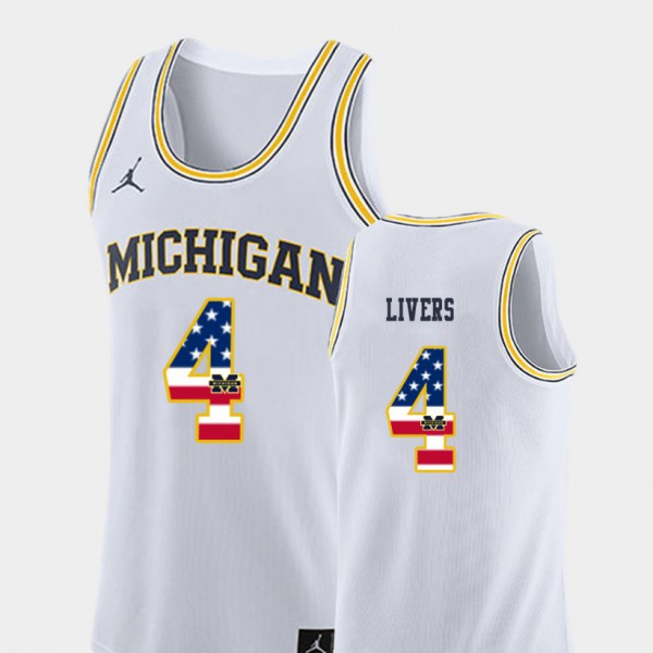 University of Michigan #4 Men's Isaiah Livers Jersey White College College Basketball USA Flag